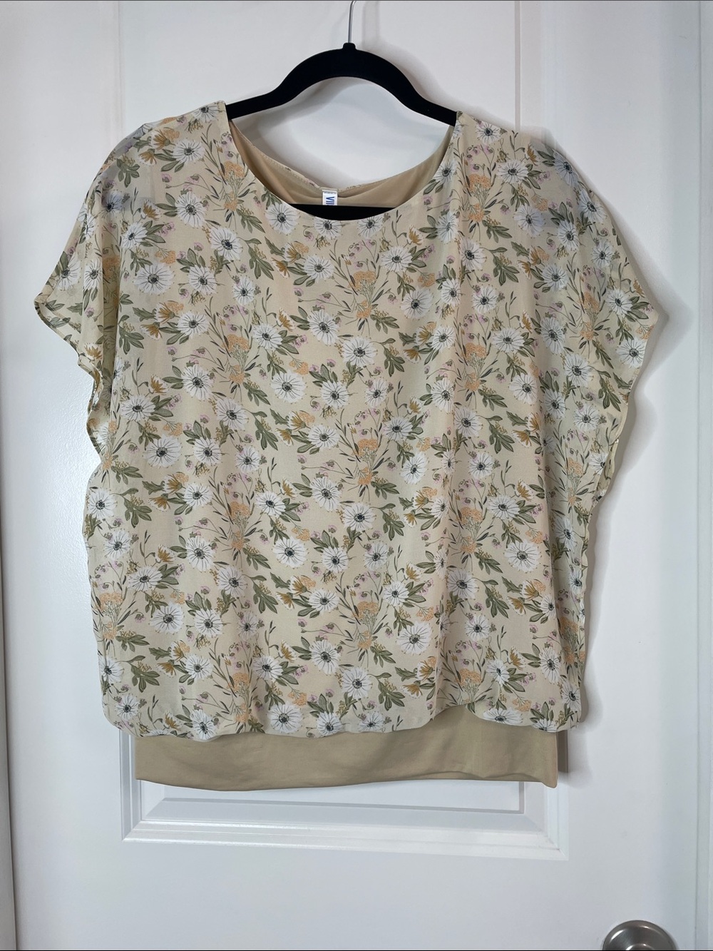 Cream Floral Layered Short Sleeve Blouse
